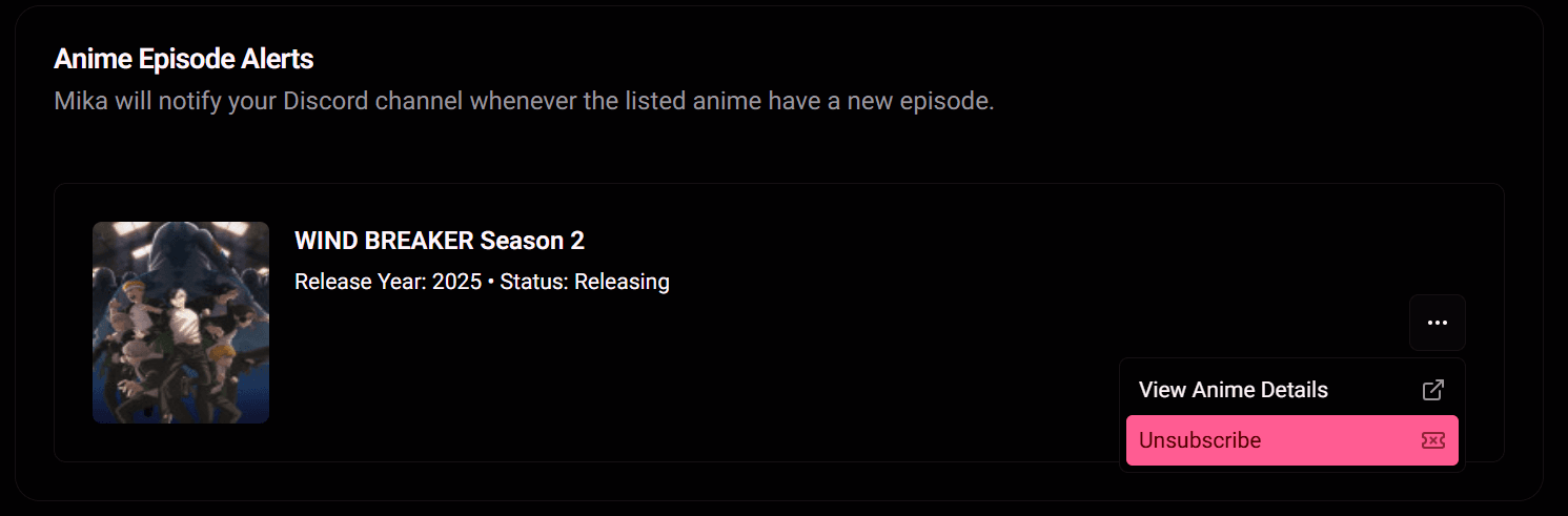 Anime Options Example (WIND BREAKER SEASON 2)