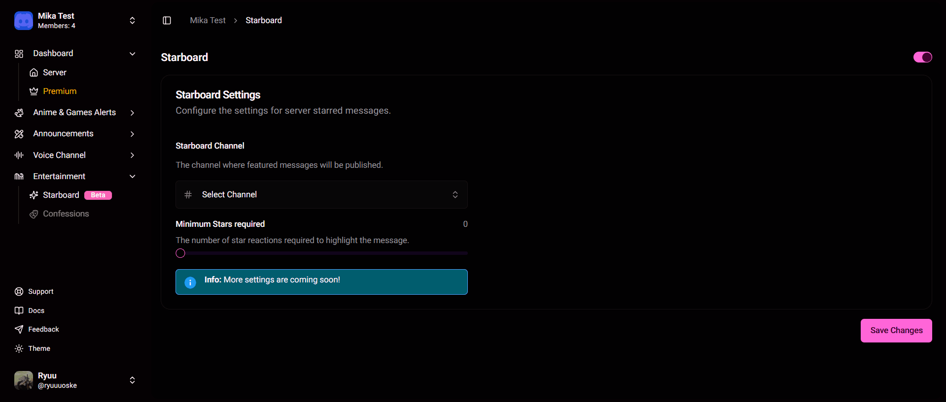 Example Module Settings Page (Starboard)